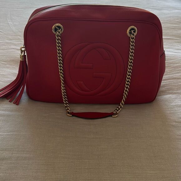 Gucci Red Leather Soho Bowler Chain Shoulder Bag - Picture 1 of 16